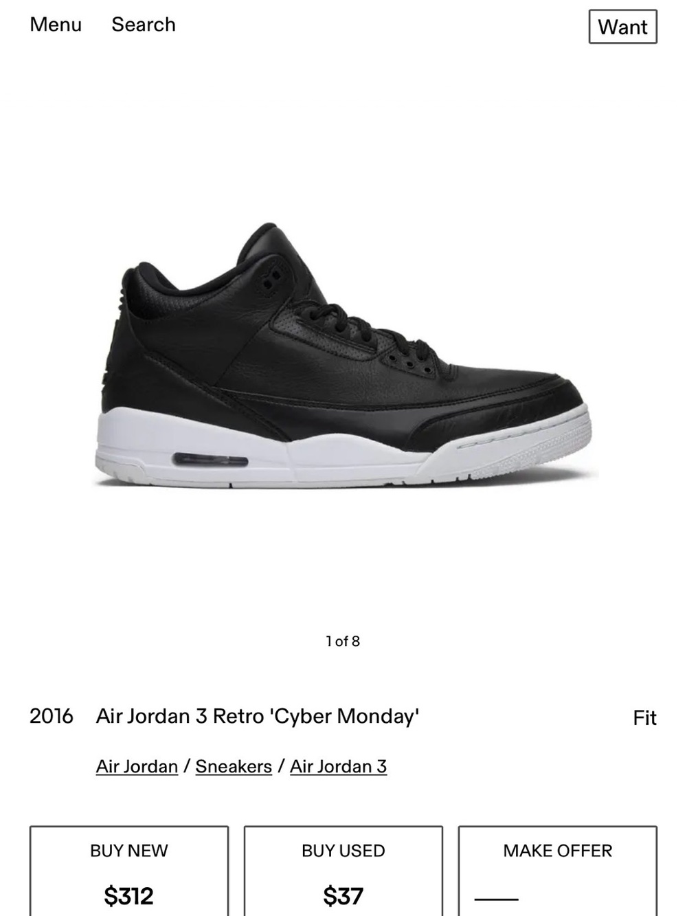 DeadStock Nike Air Jordan 3 “Cyber Monday” Black Leather Sneakers - 9.5M - Picture 11 of 12